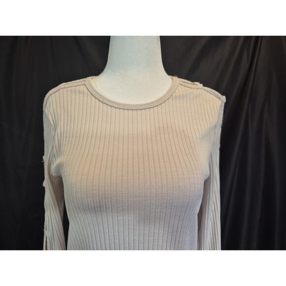 Jonathan Simakhi Standard Tobie Melange Rib Cut Out Cream Top L - Picture 3 of 7